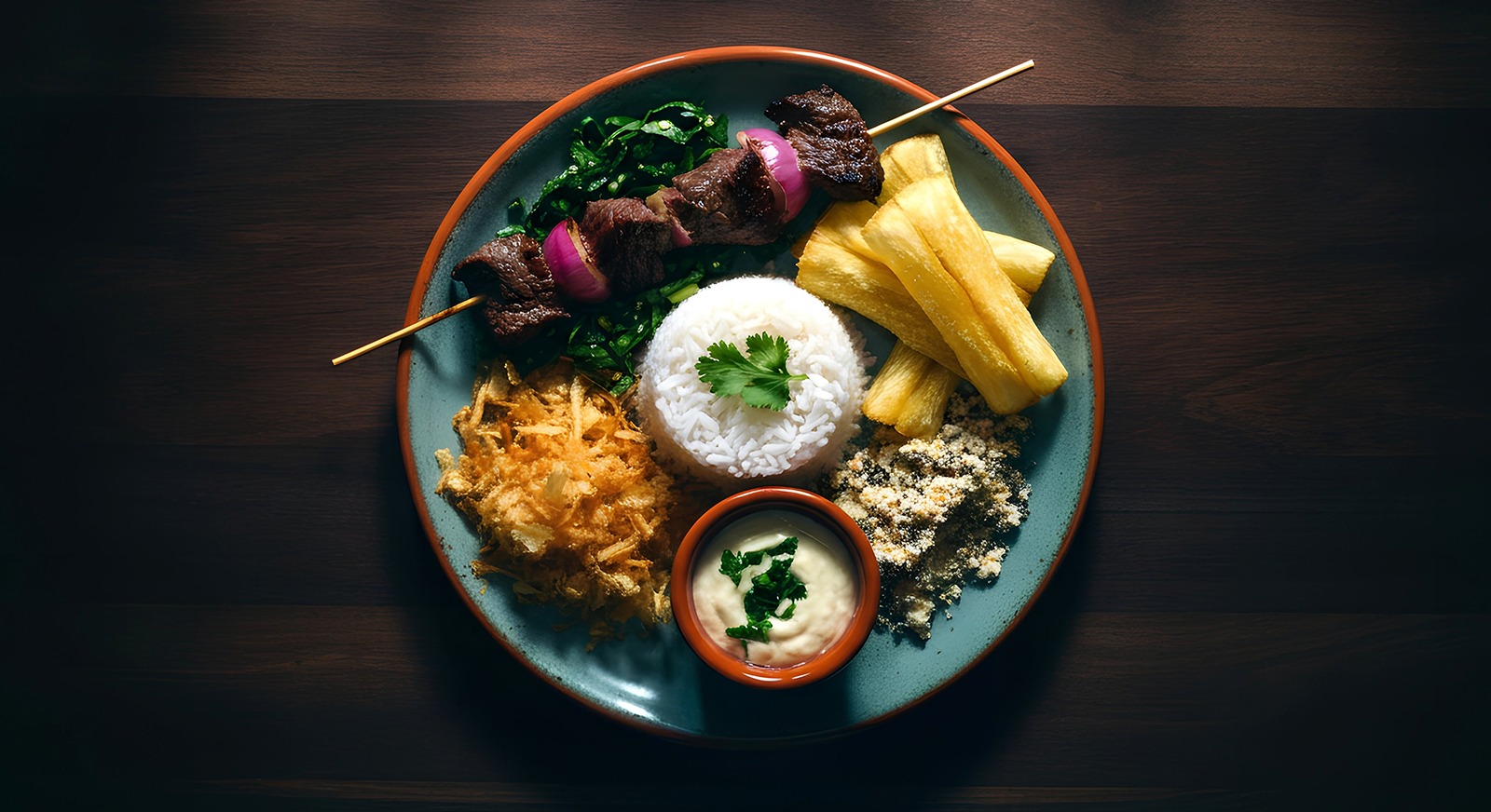 Espetos e acompanhamentos do Restaurante Elis