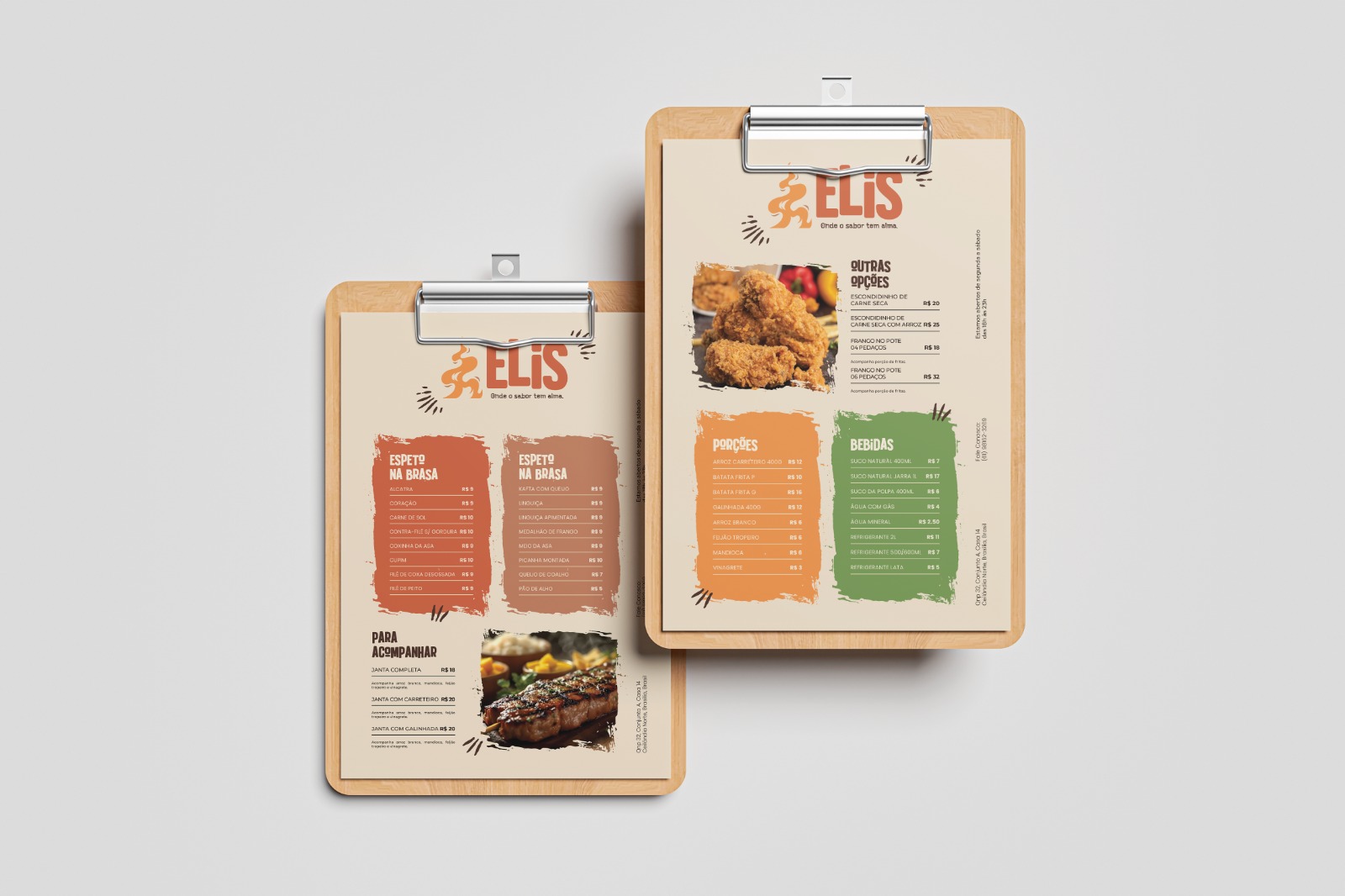 Visual do cardápio impresso do Restaurante Elis